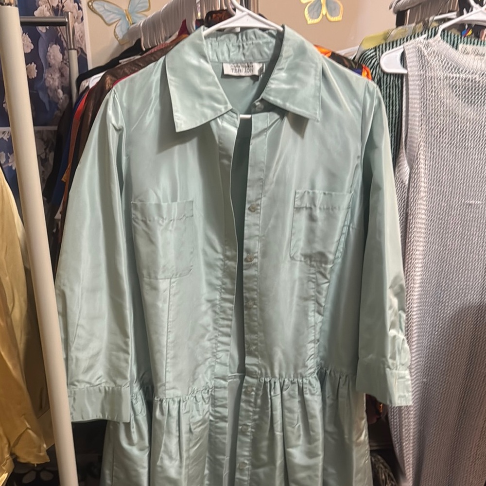 Teri Jon Light Green Satin Blouse